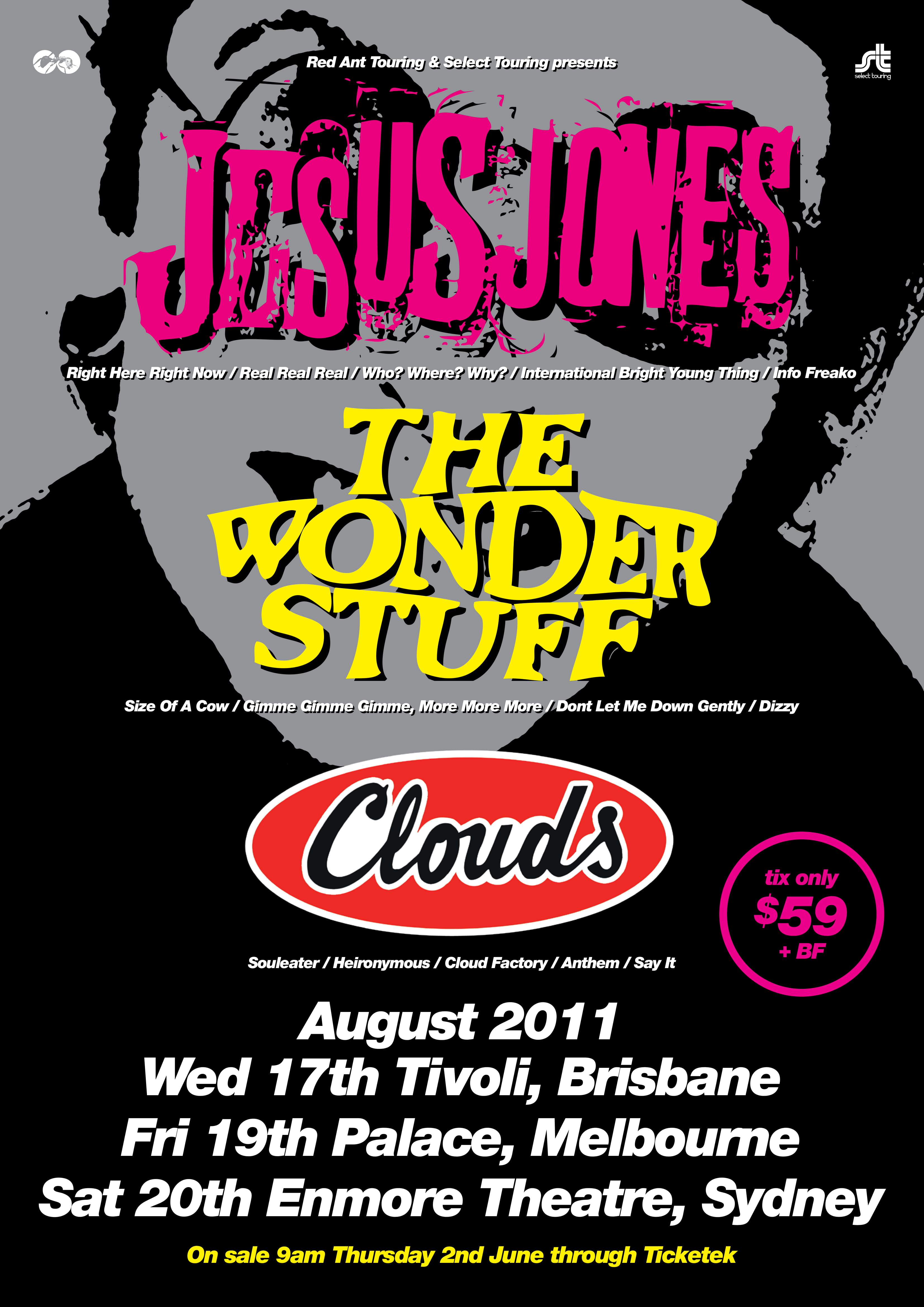 Jesus Jones, The Wonder Stuff and Clouds tour poster