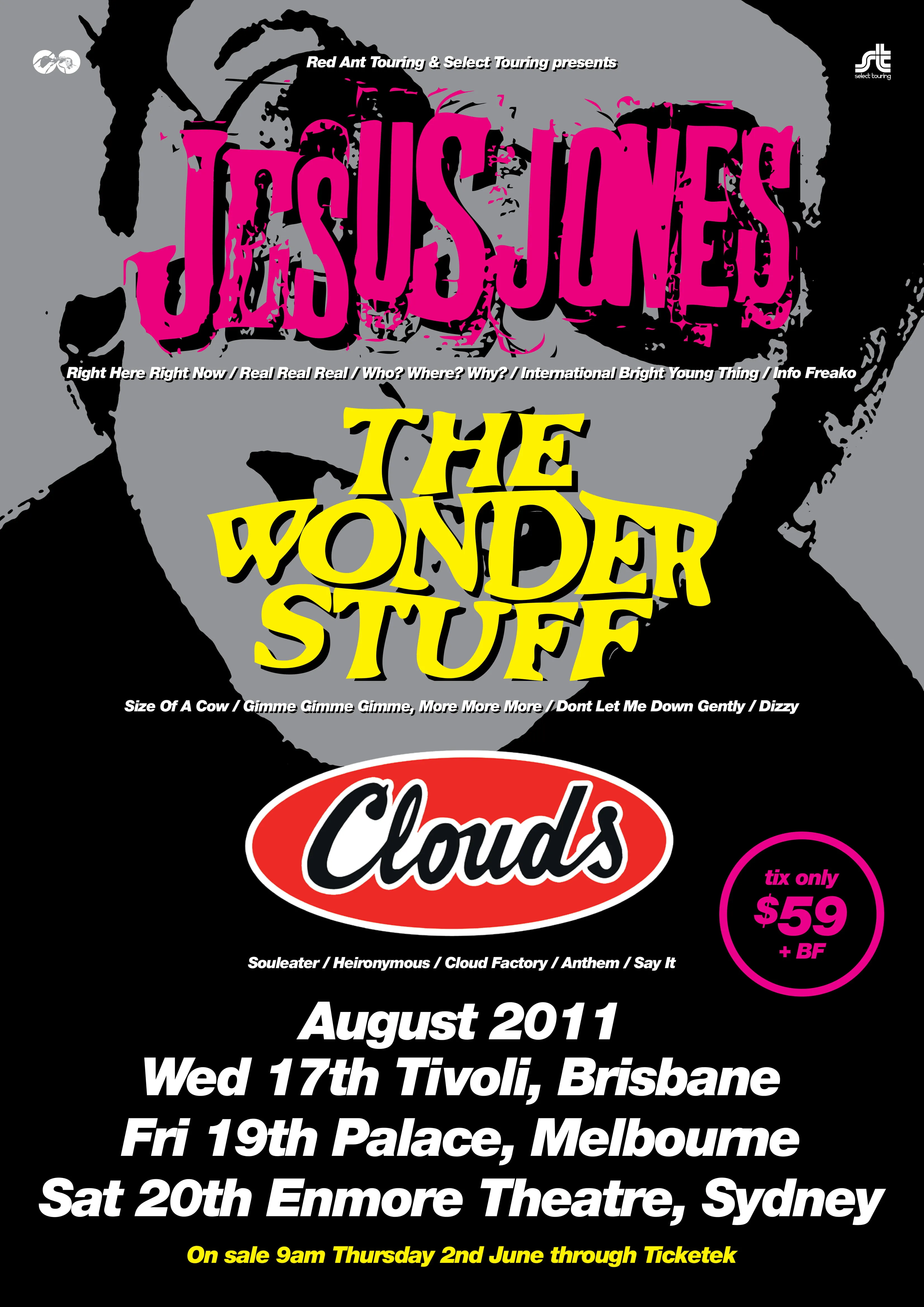Jesus Jones, The Wonder Stuff and Clouds tour poster