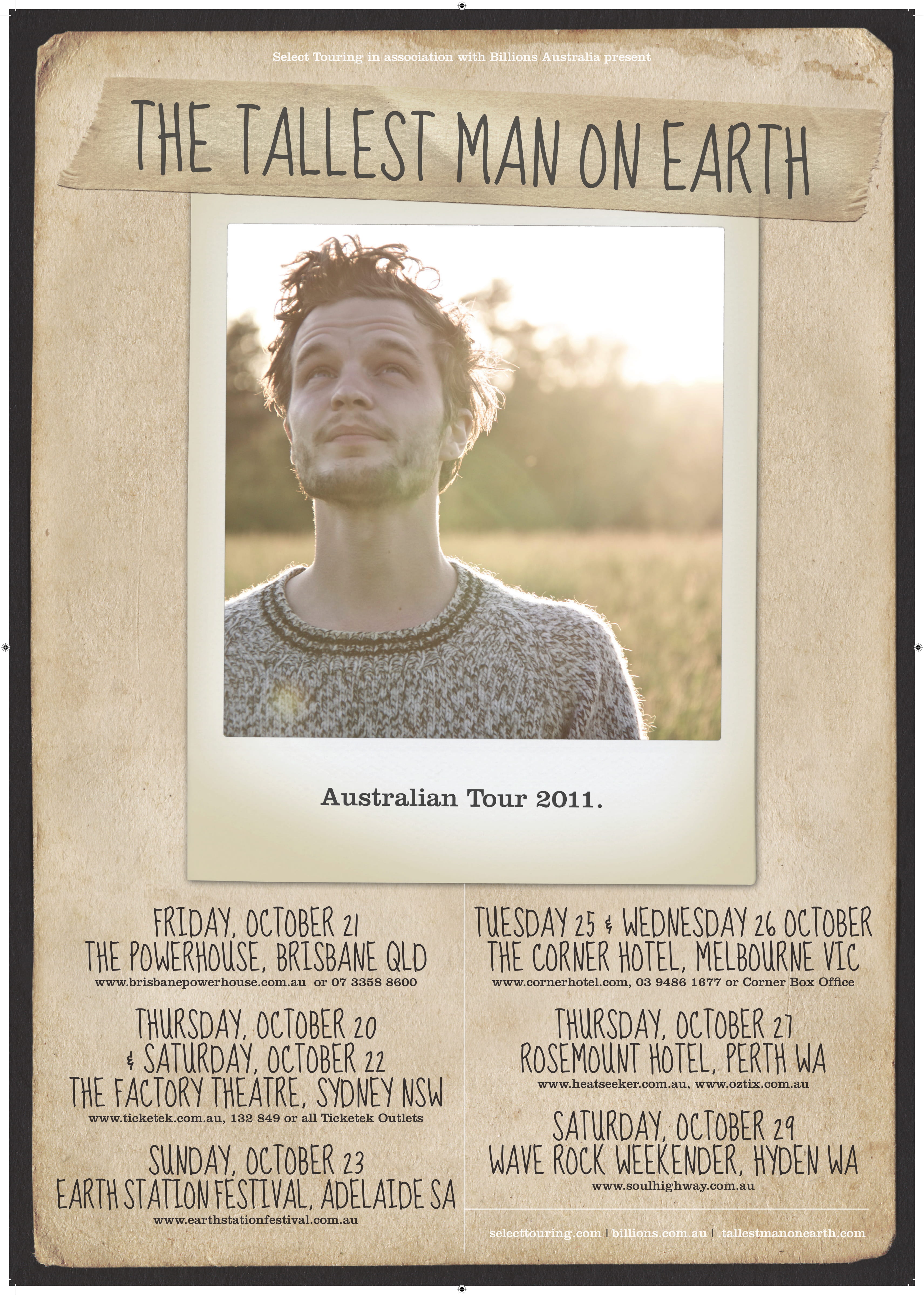 The Tallest Man On Earth tour poster