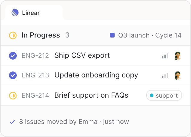 Linear issues moved by an agent
