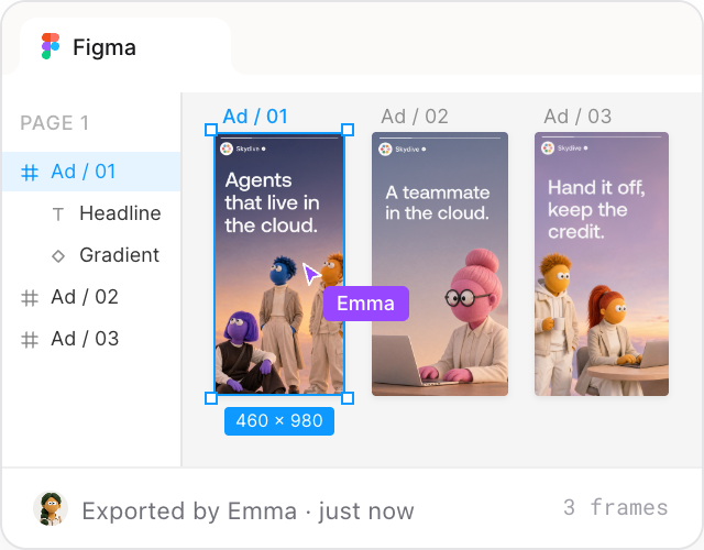 Figma ads exported by an agent
