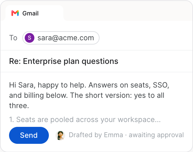 Gmail reply drafted by an agent