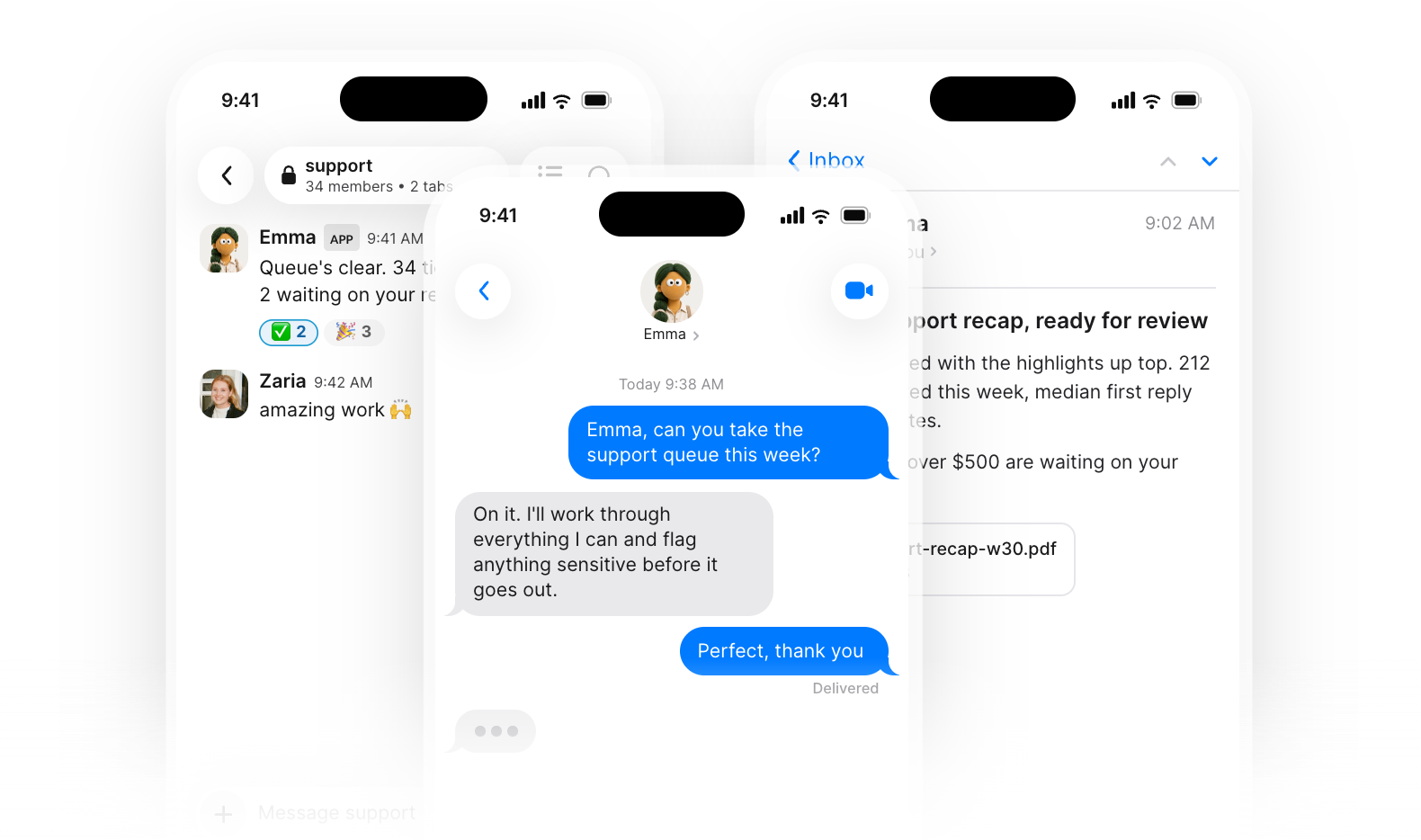 Skydive agent chatting across Slack and inbox on phones