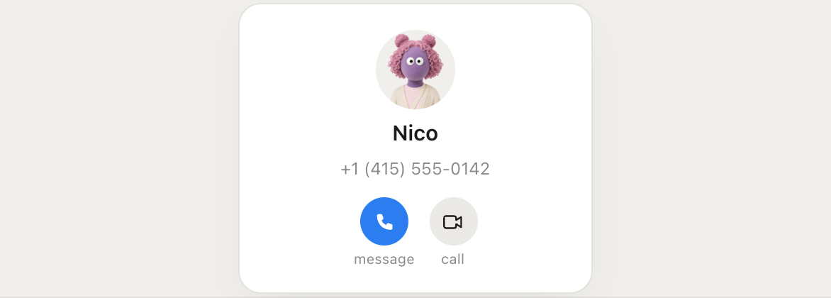 Contact card for an agent with a phone number