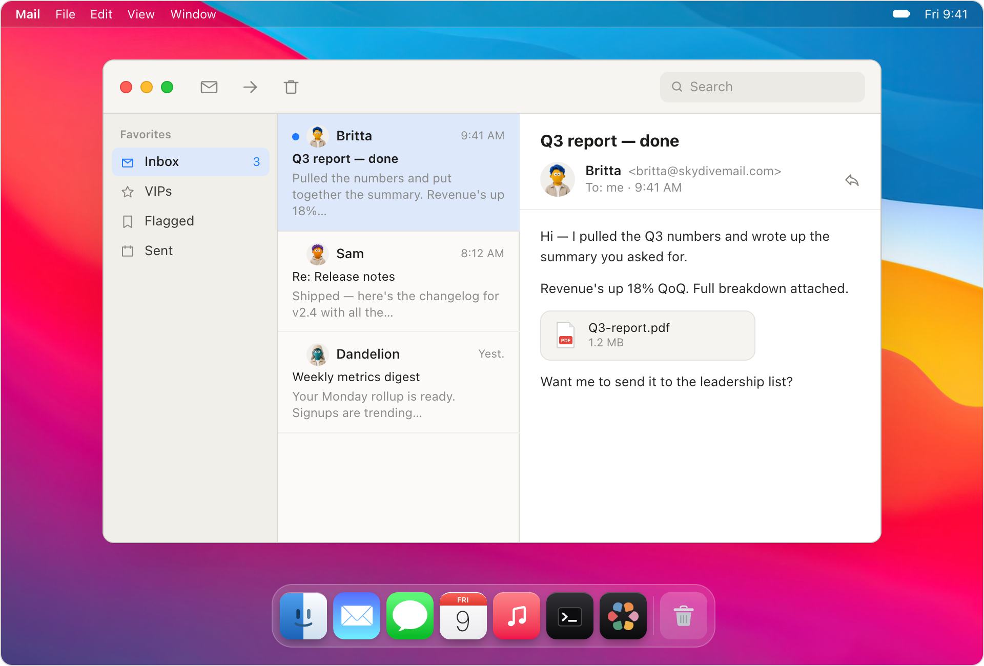 macOS Mail app showing an agent-sent email thread