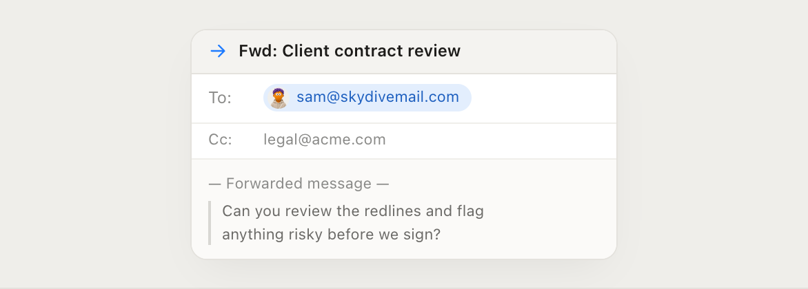 Forwarded thread handed to an agent