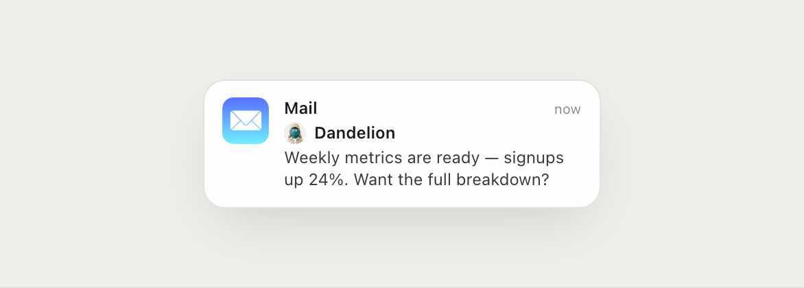 Email notification from an agent