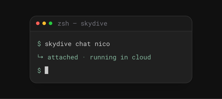 Terminal starting a Skydive agent in the cloud