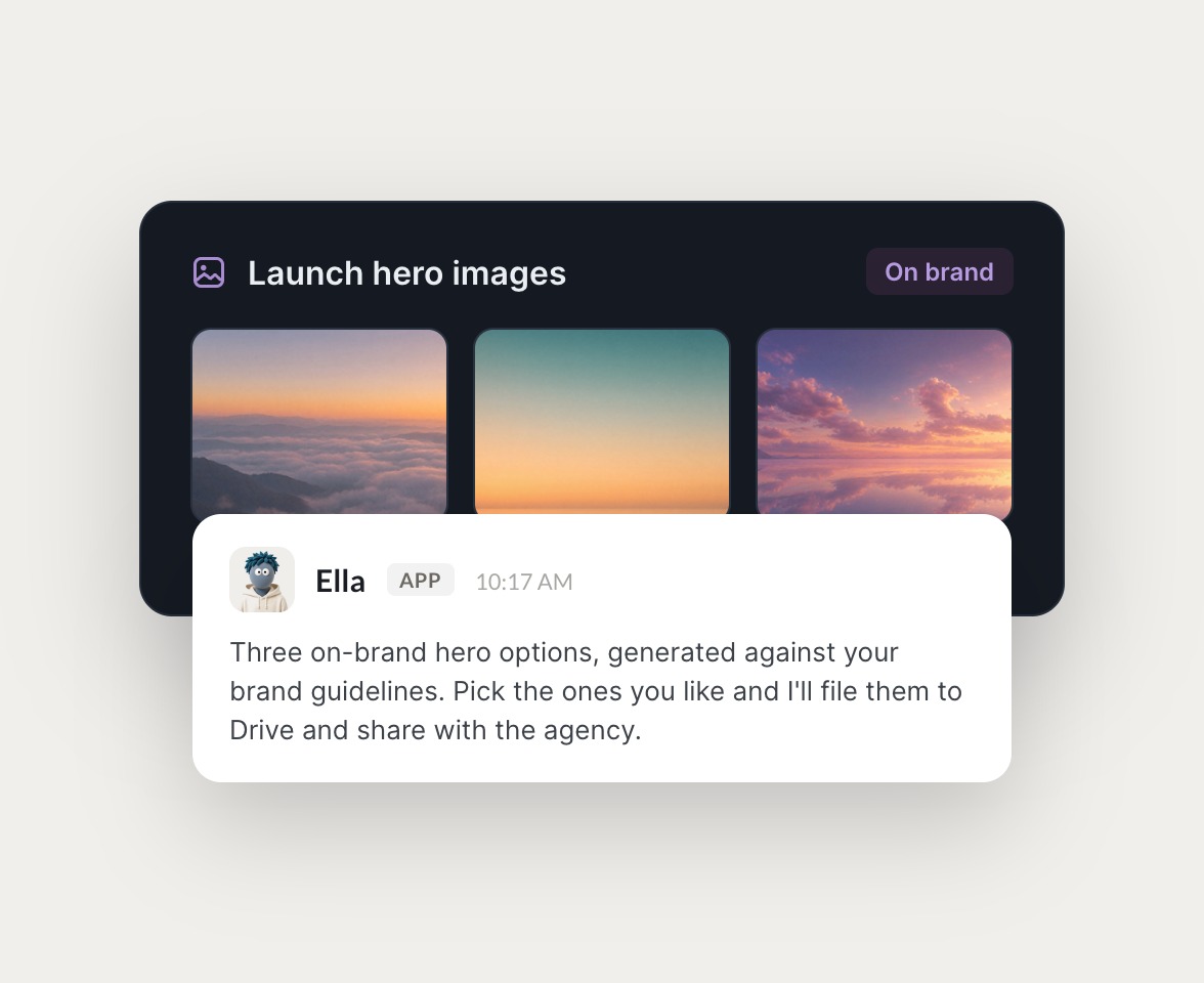 Skydive marketing agents at work in Slack