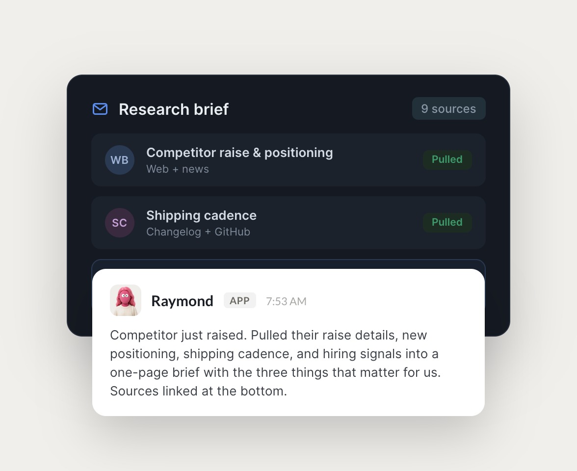 Skydive agents at work in Slack