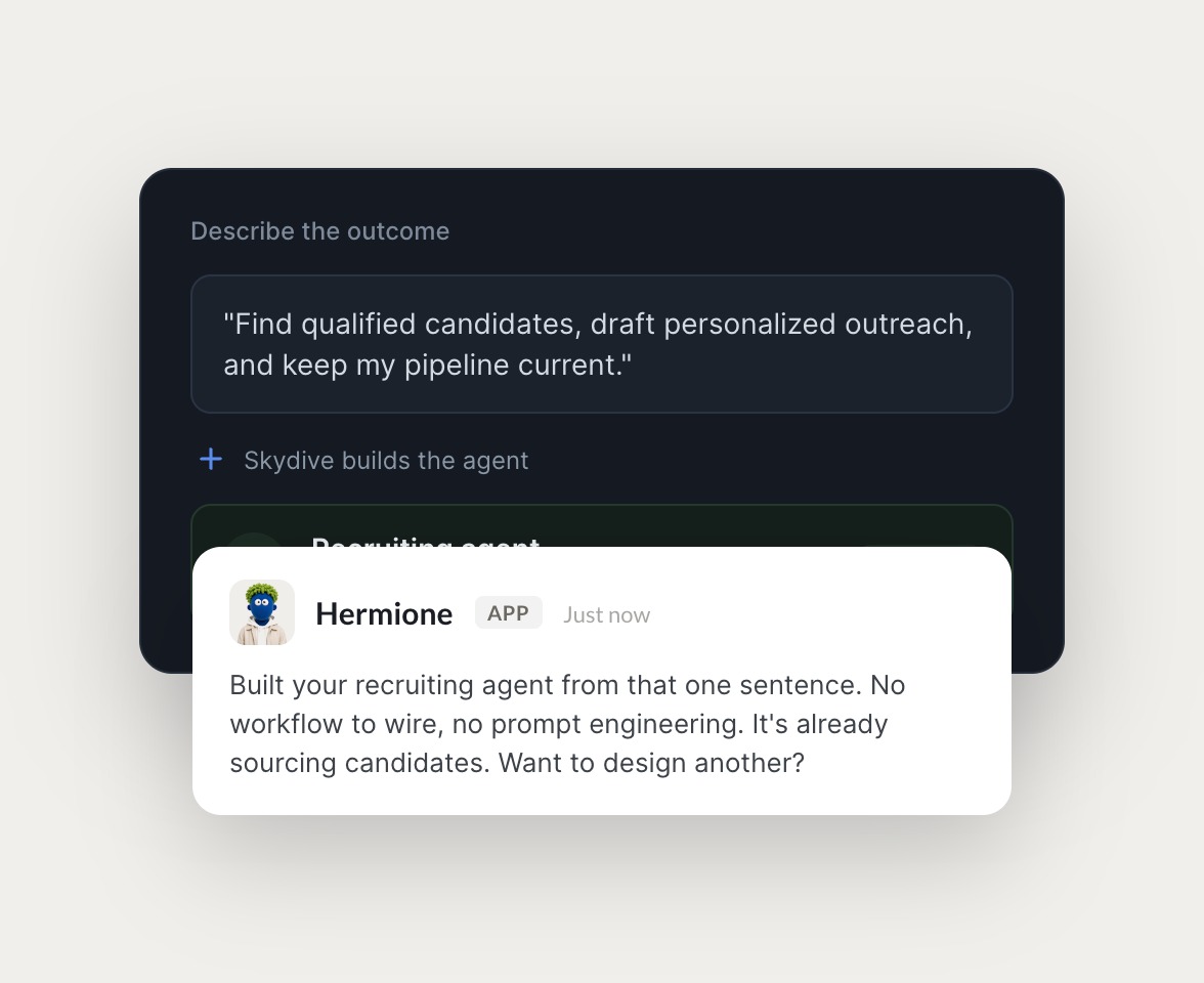 Skydive agents at work in Slack