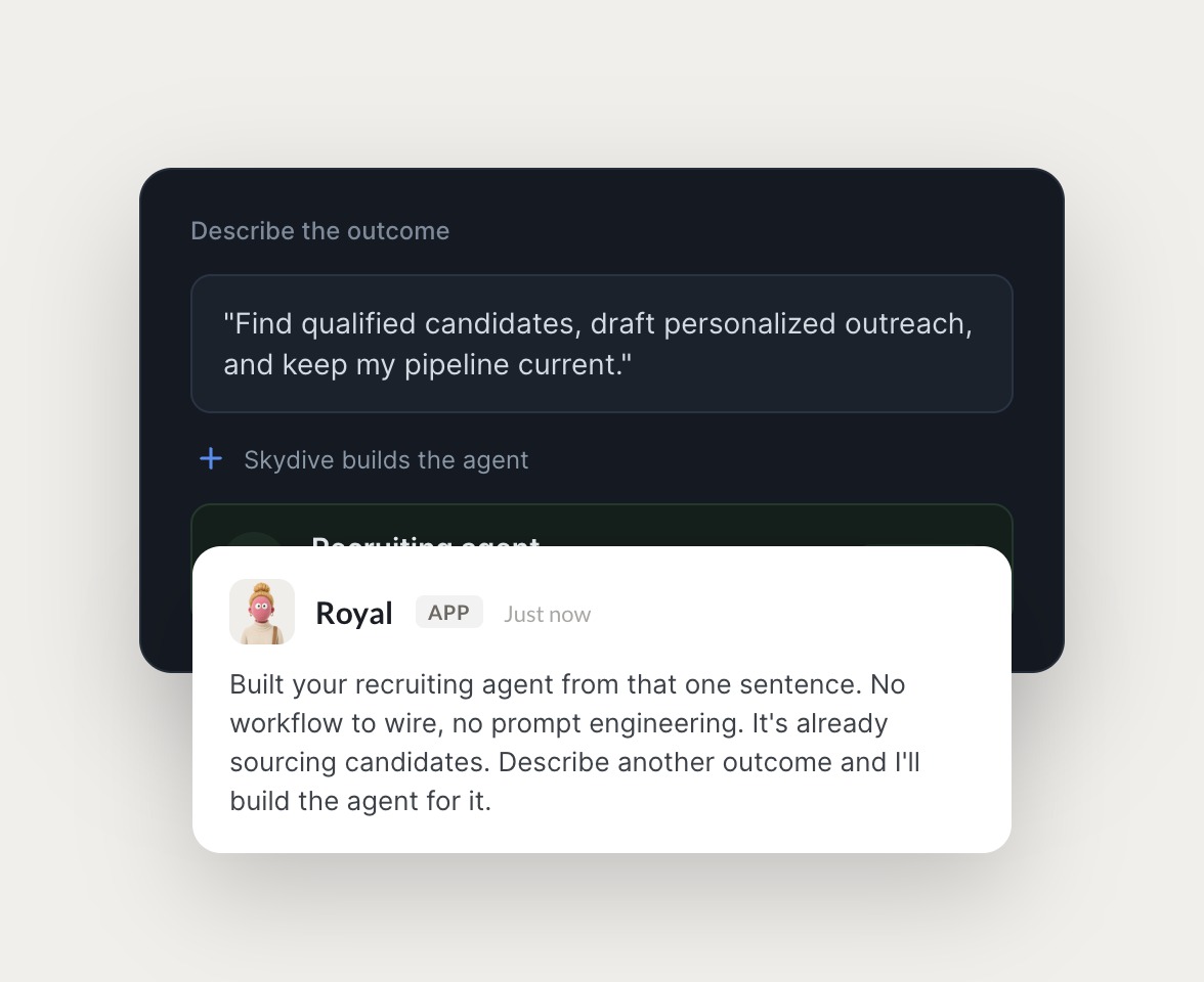 Skydive agents at work in Slack