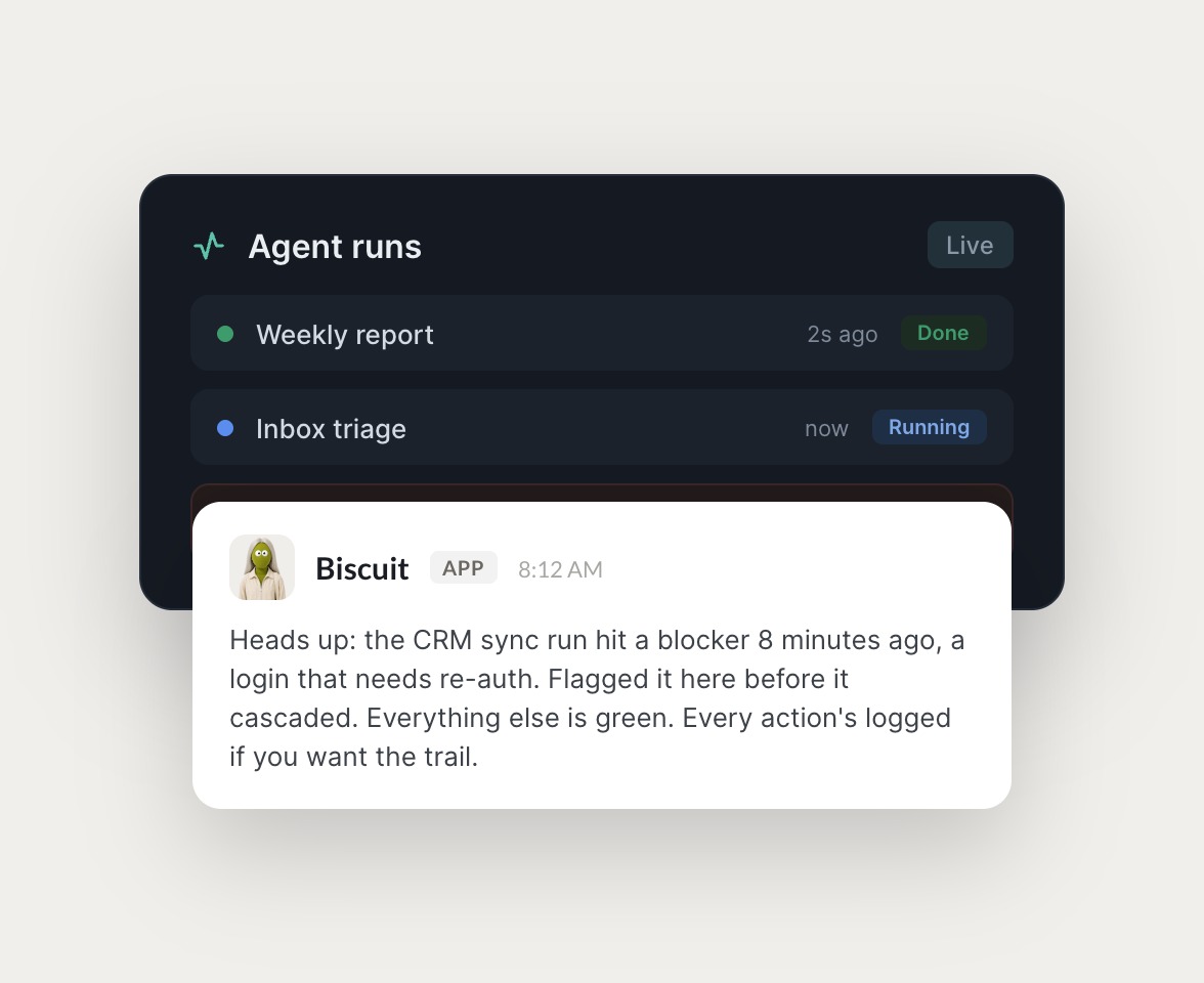 Skydive agents at work in Slack