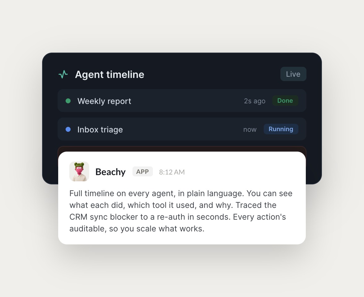 Skydive agents at work in Slack