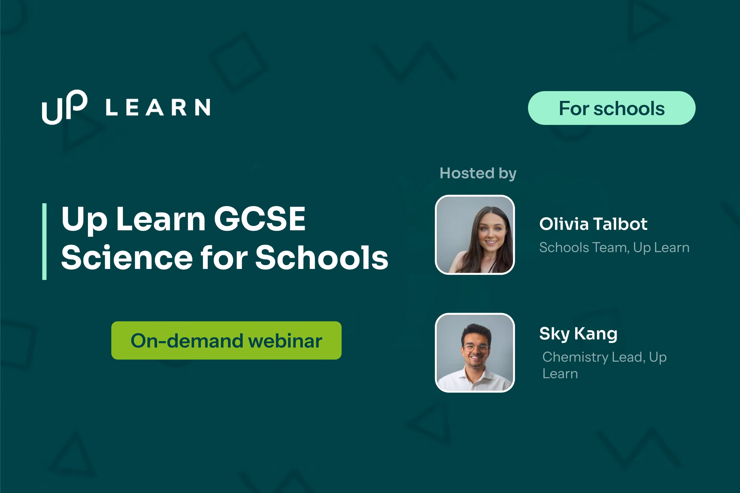 Banner image showing headshots of Olivia Talbot and Sky Kang, hosts of a webinar on GCSE Science