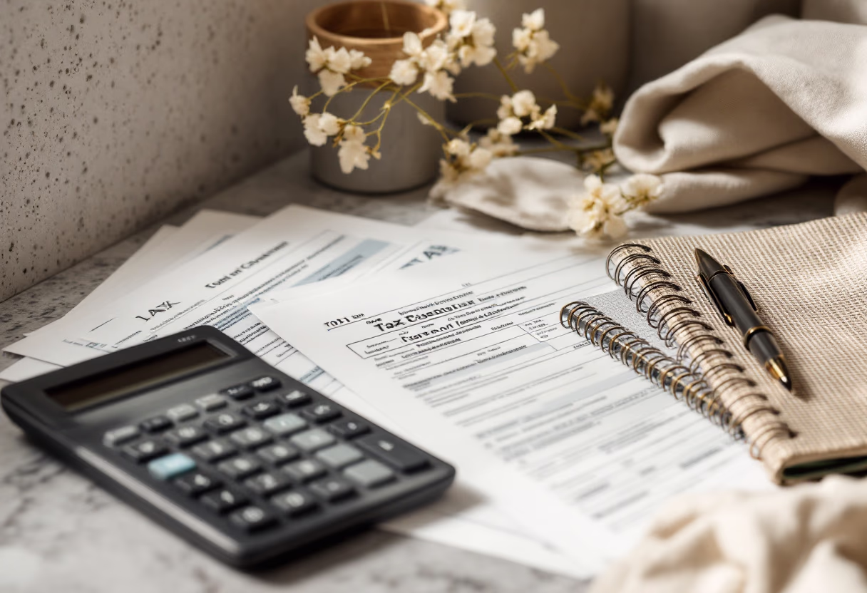 image of tax forms and calculator