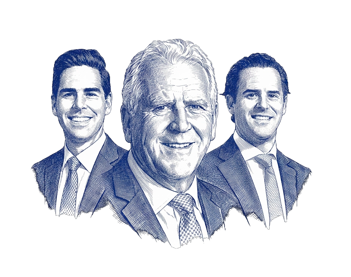 Hand-drawn portraits of Jason, Manny and Jared Pohl