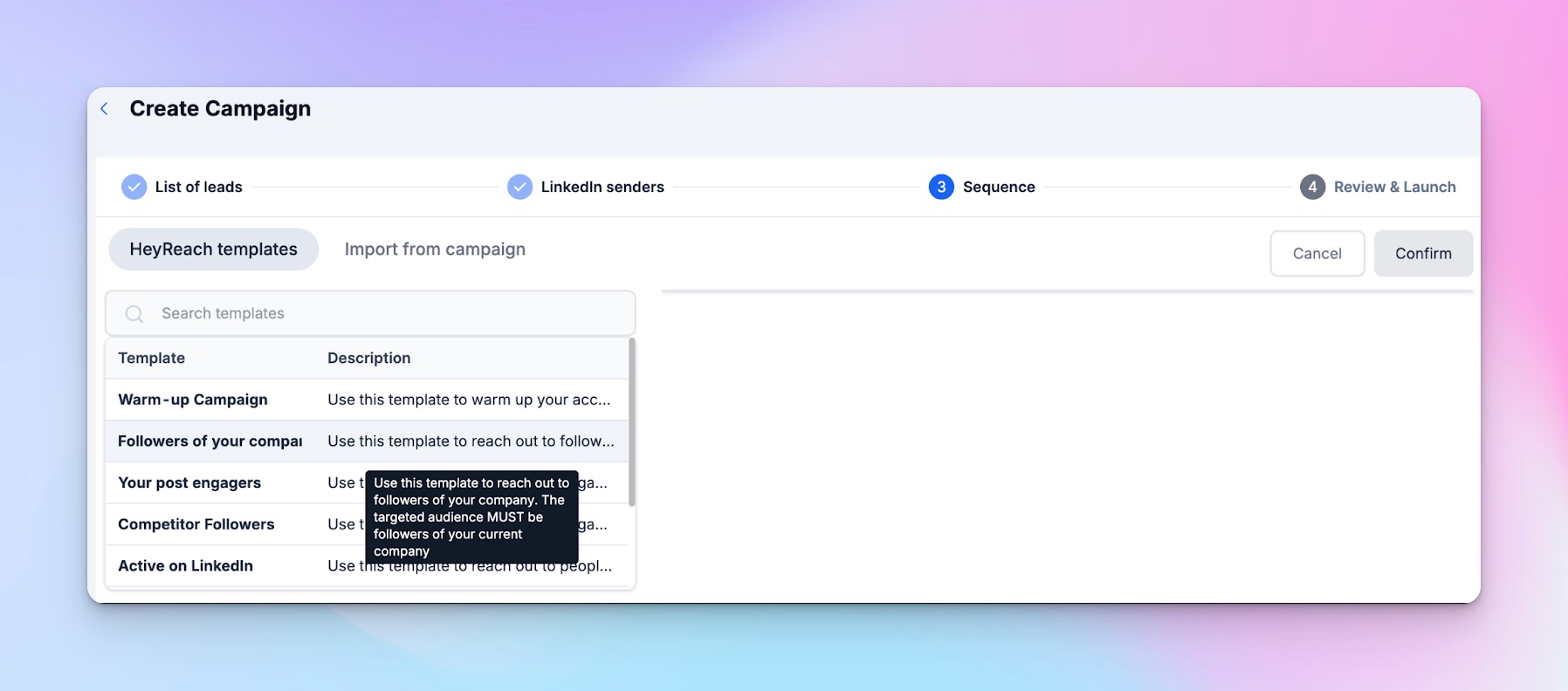 Create campaign in HeyReach from template flow