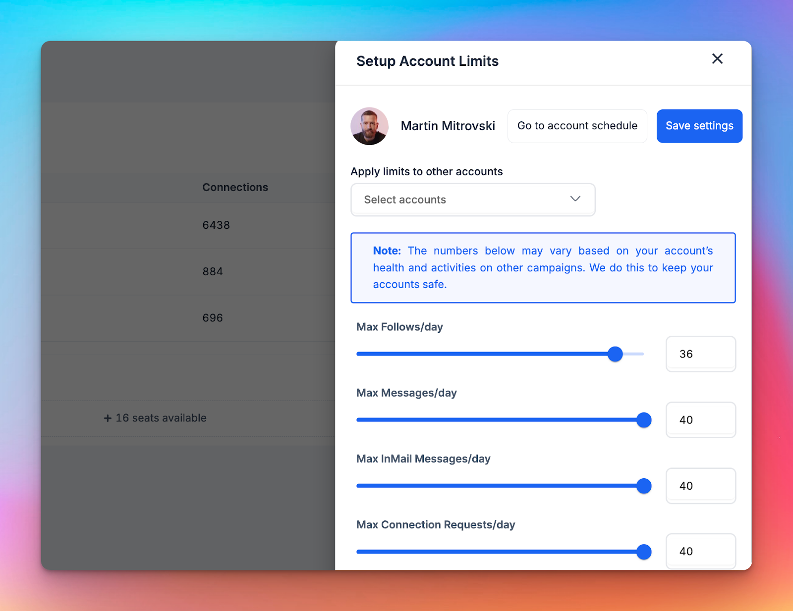 Setup Account limits per sender in HeyReach.