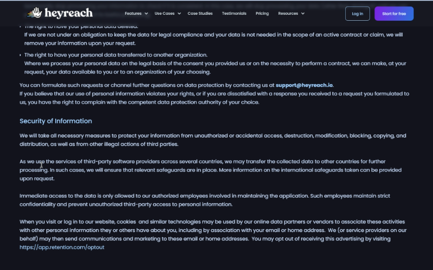 HeyReach privacy policy