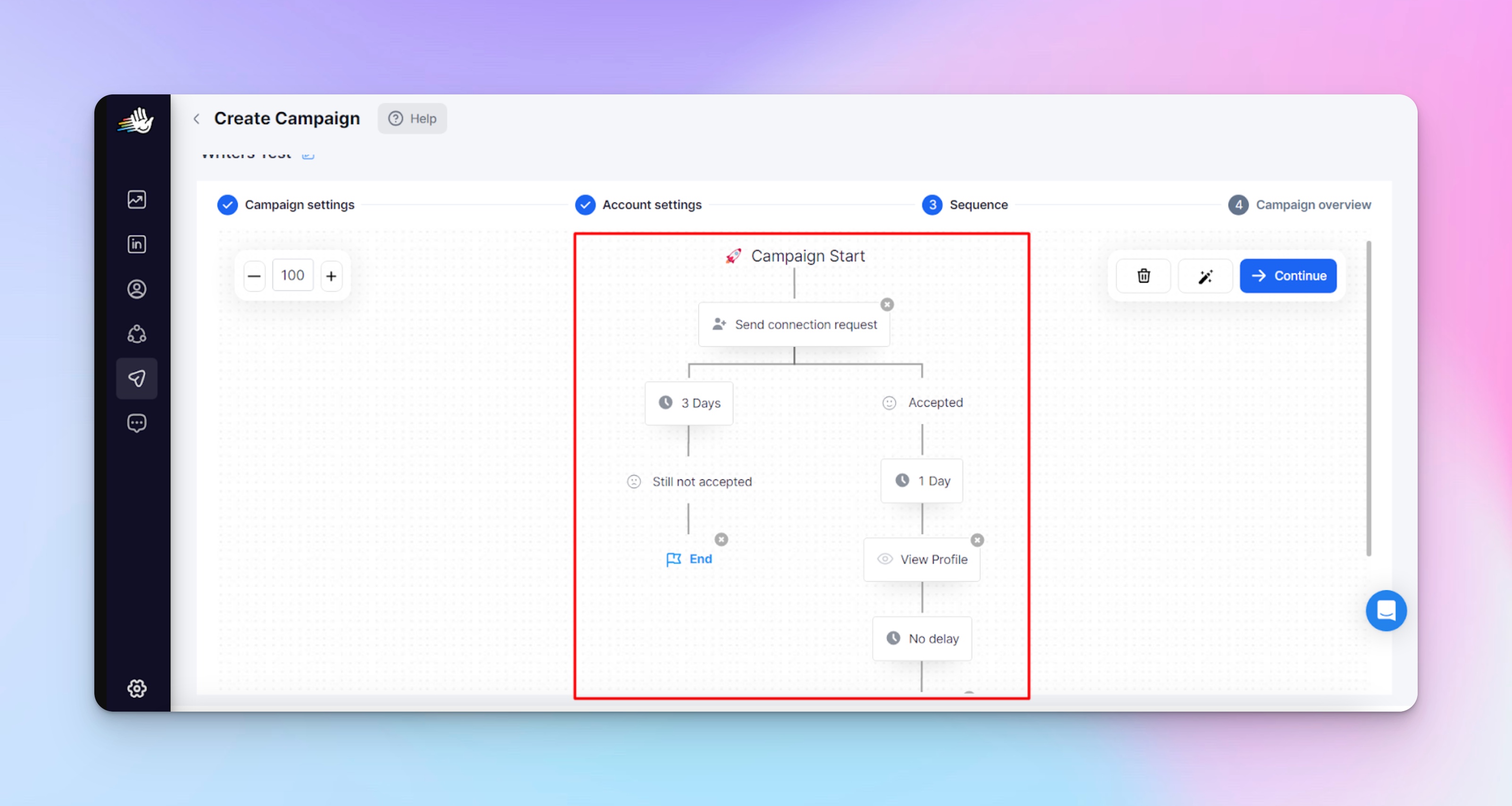 Creating a multi-step LinkedIn outreach sequence in HeyReach campaign builder
