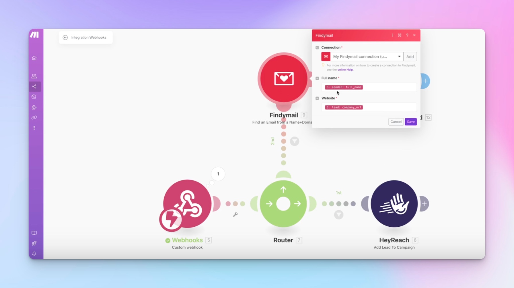 Make dashboard showcasing scenario where findymail is triggered