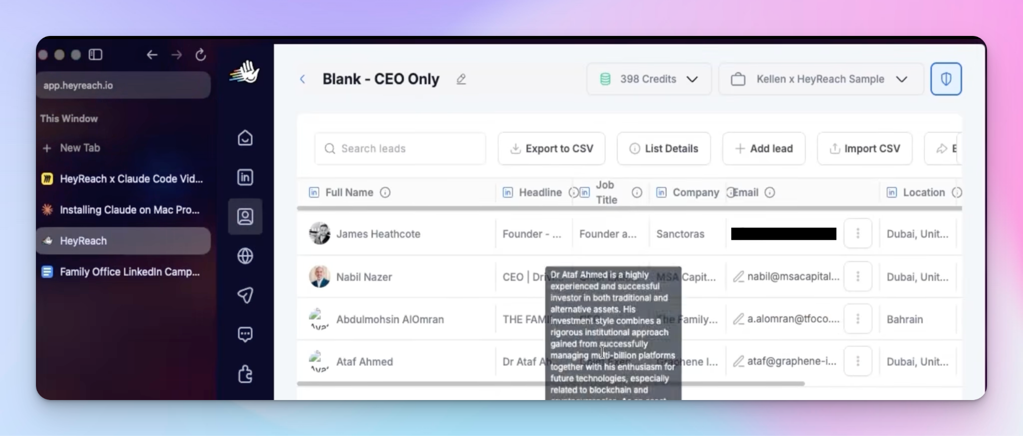 CEO lead list in HeyReach