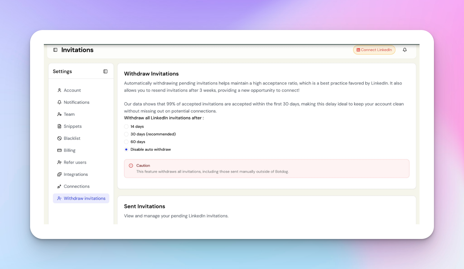 Sending invitations in Botdog
