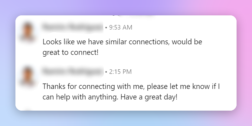 LinkedIn connection request offering vague help, no introduction