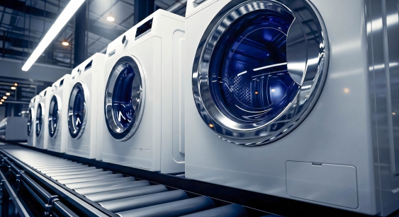 Modern washing machine production line supporting bulk appliance supply for developers, landlords and businesses.