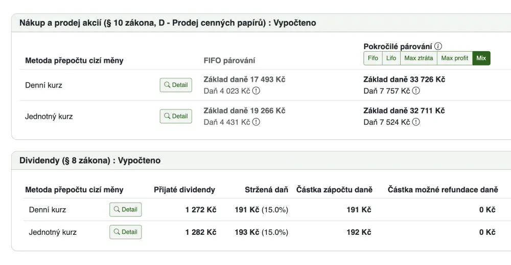 Automatický výpočet daně z investic v aplikaci Taxomat