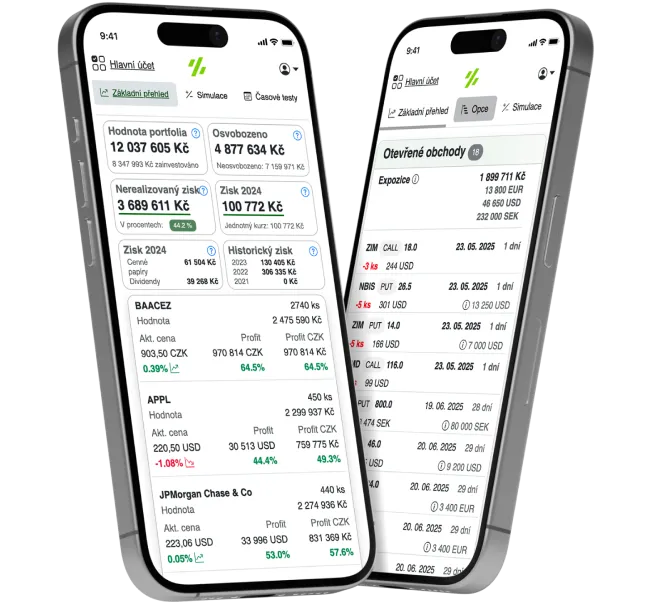 Investiční portfolio v mobilní aplikaci Taxomat