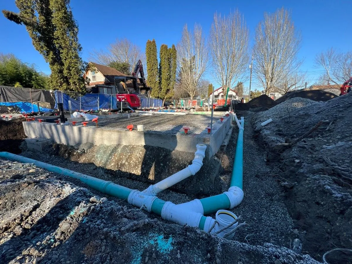 Sewer pipes installed for underground drainage system of a commercial property