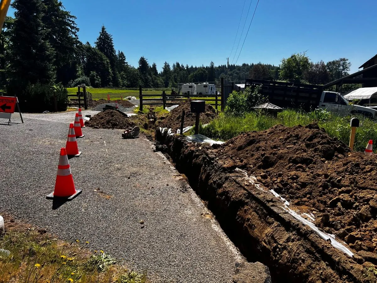 A trench prepared for electrical line installation for a property in Seattle