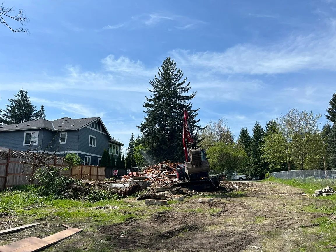 Pile of debris in a demolished home in Seattle