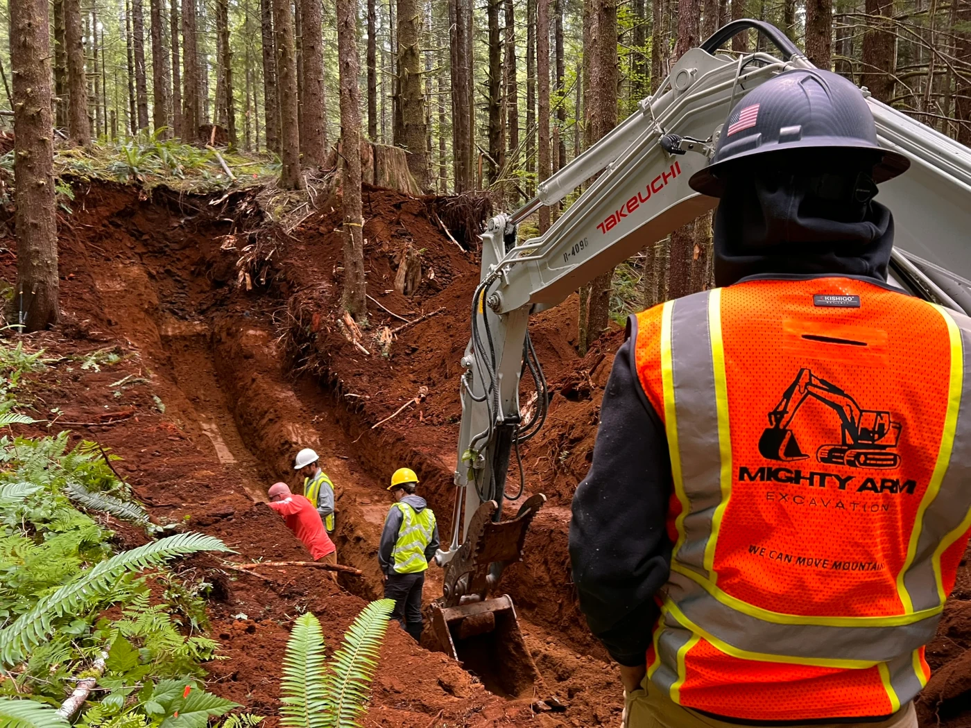 Contractors working in a forest for an earthwork bid in Seattle