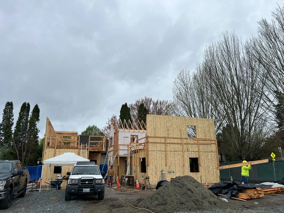 A home under construction shortly after site development in Seattle