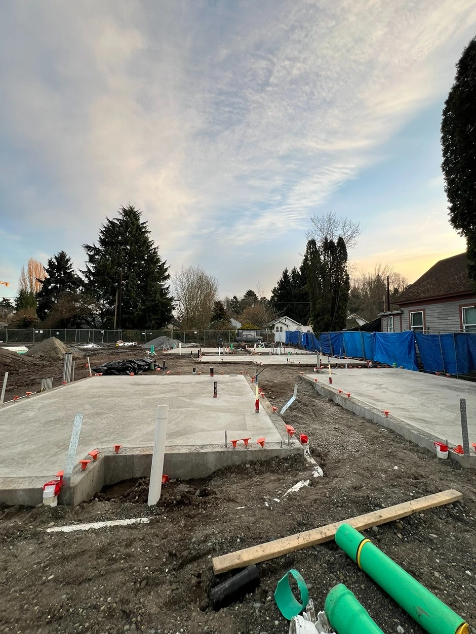 Foundations with added backfill for house construction in Seattle