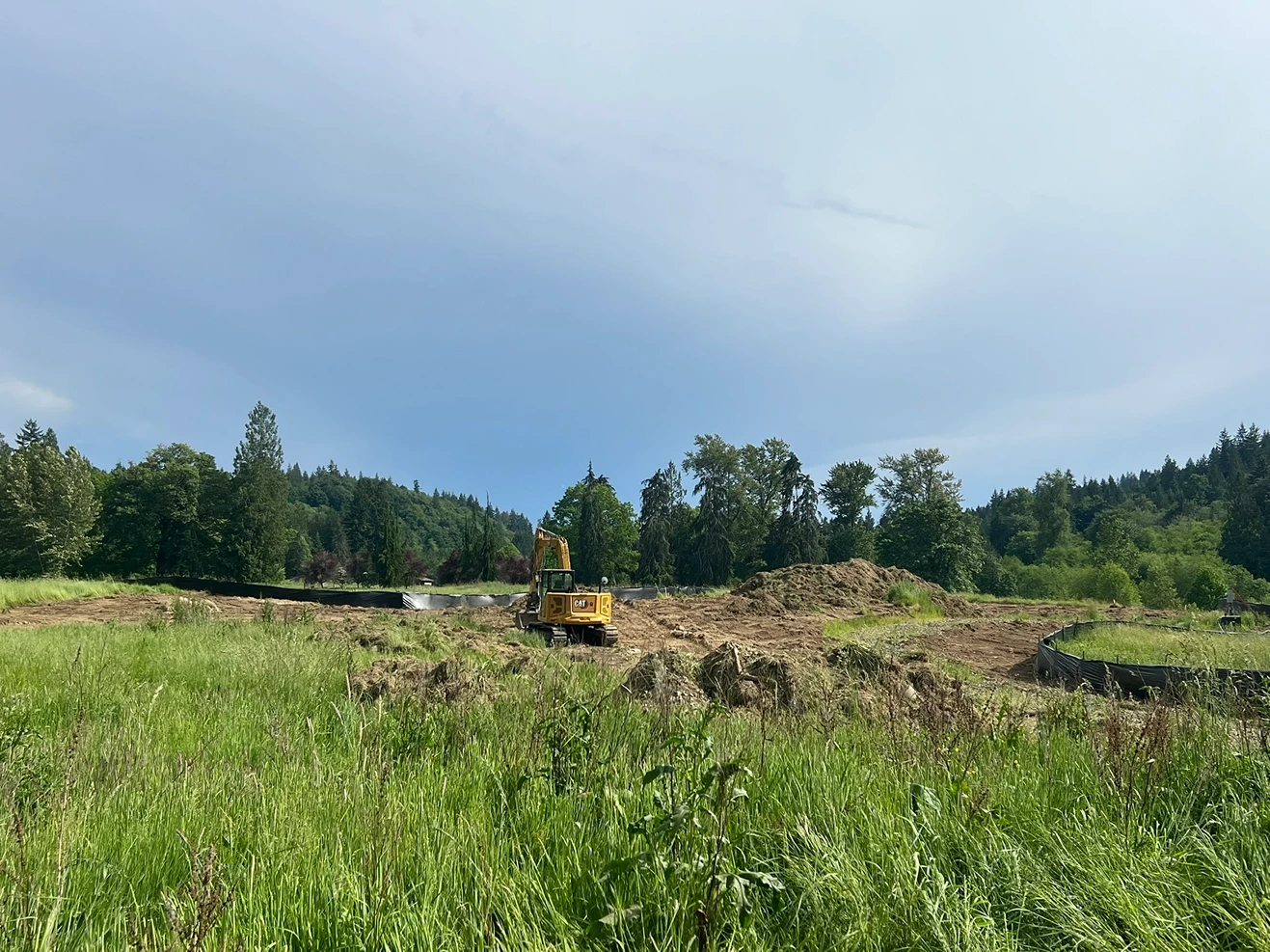 An excavator during grass removal process in a Seattle property