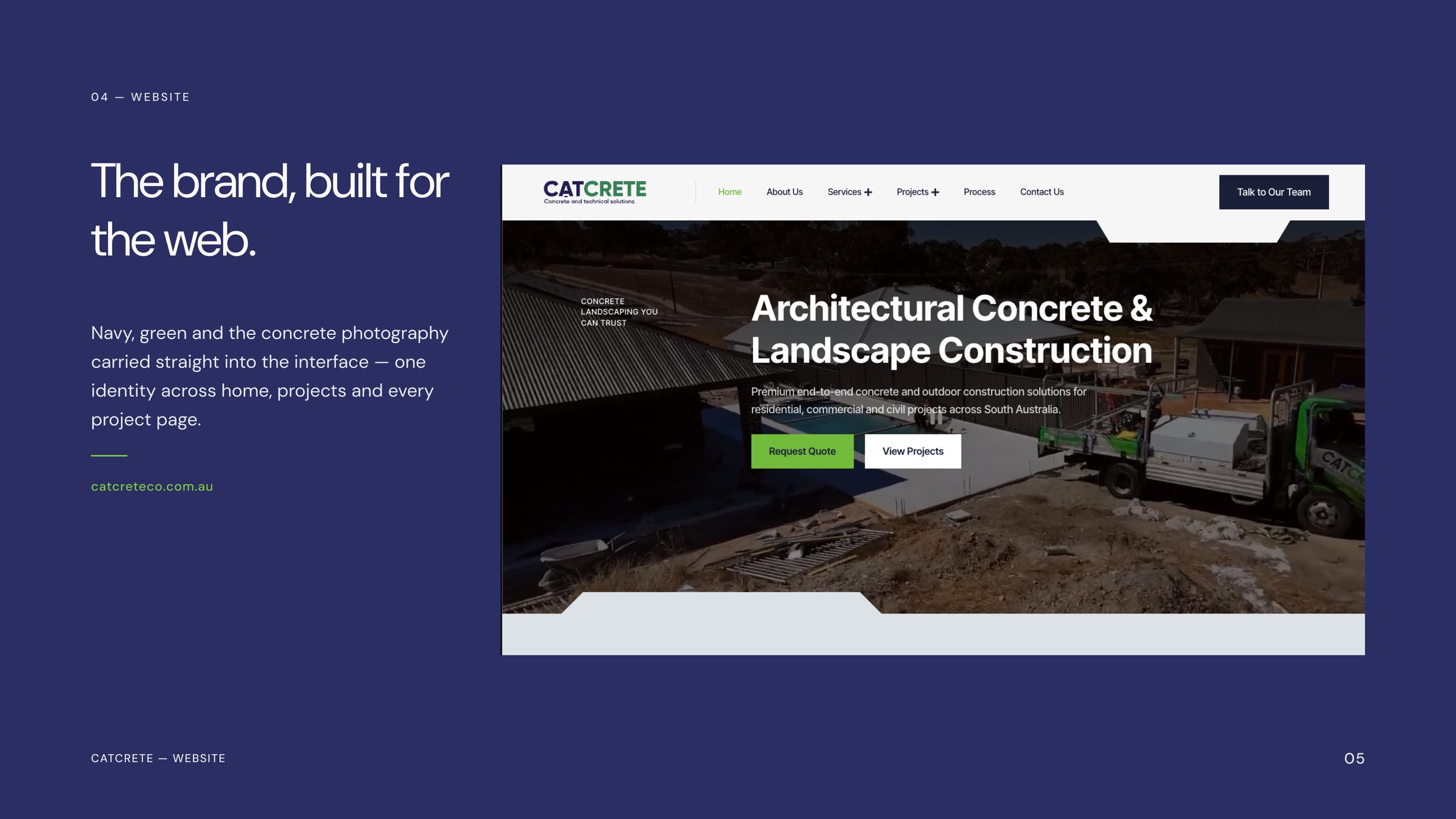 Catcreteco.com.au homepage design shown on a desktop screen