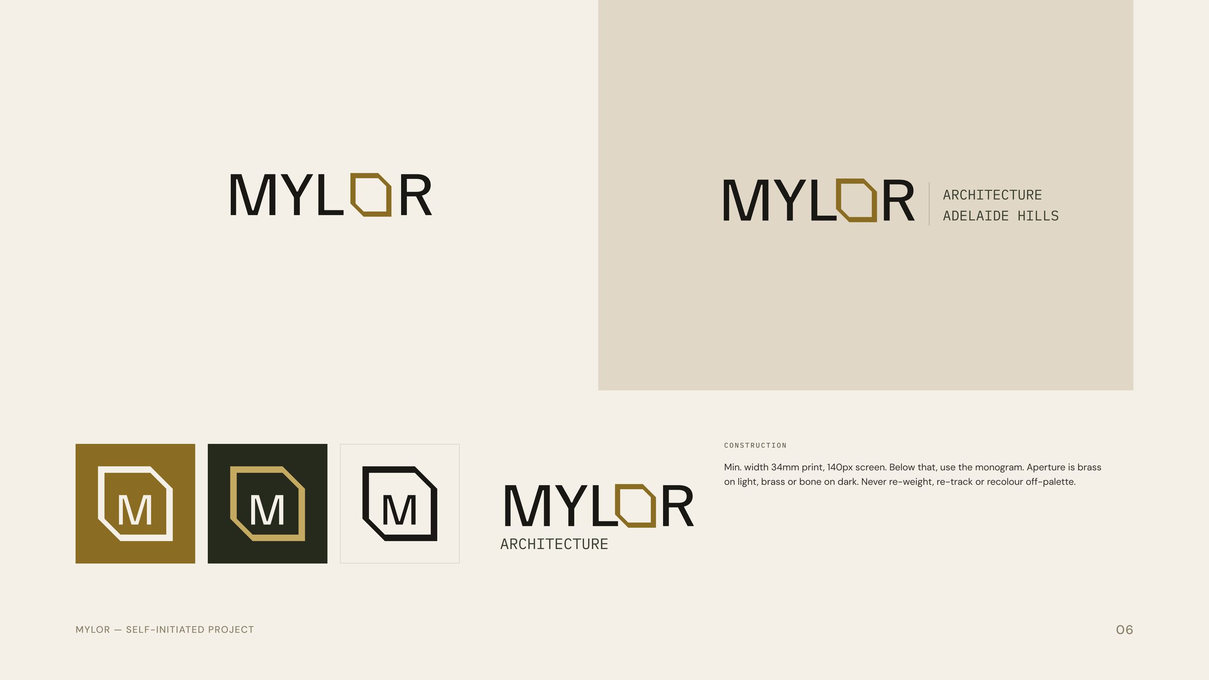 Mylor logo lockup system showing wordmark, monogram and stacked variations