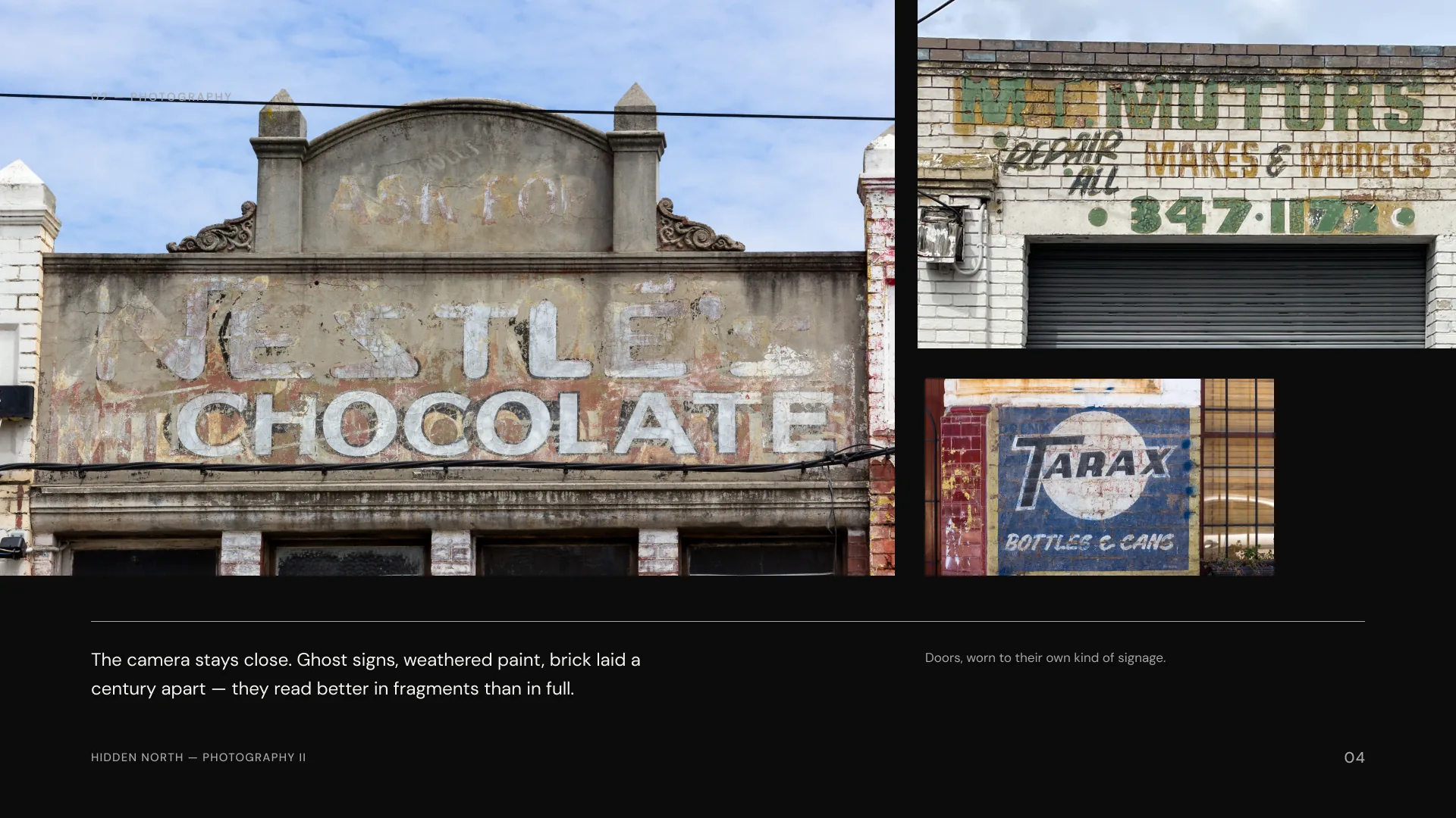 Hidden North photography: Nestlé Chocolate, Motors and Tarax ghost signs, shot tight