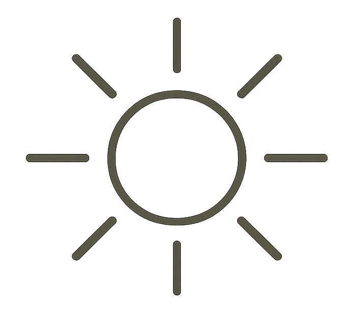 Simple sun icon with circle center and short lines radiating outward.