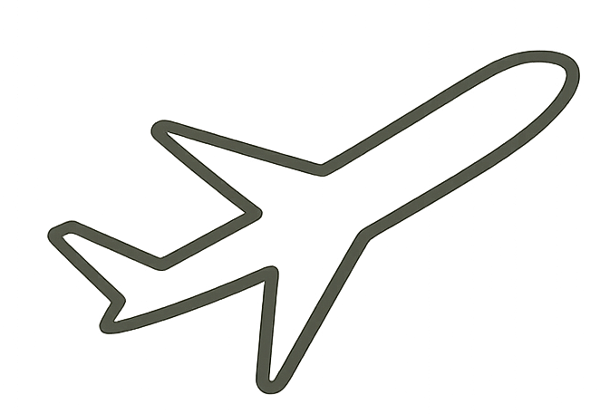 Outline of an airplane with a transparent checkerboard background.