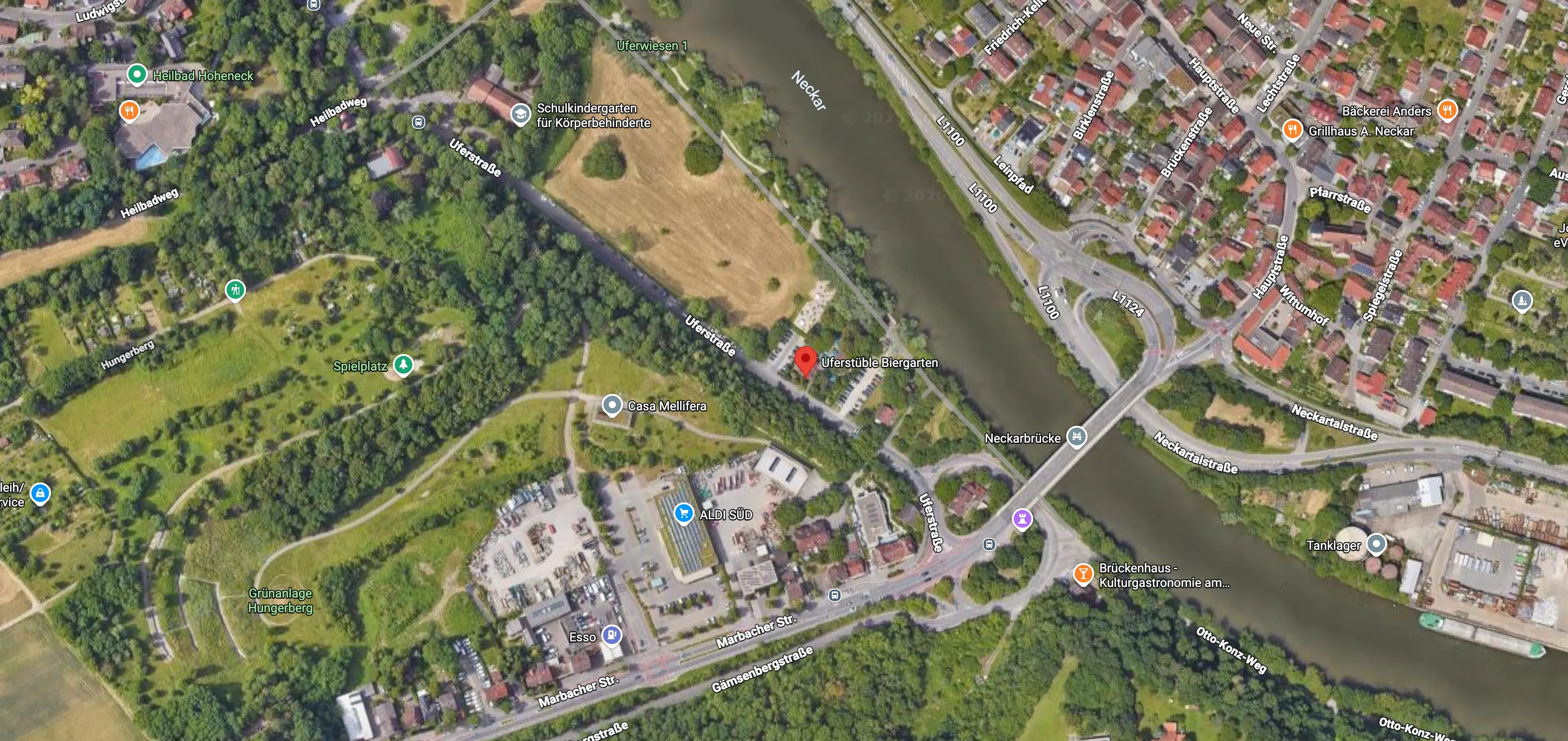 Luftbild-Karte: Lage des Uferstüble am Neckar in Ludwigsburg-Hoheneck