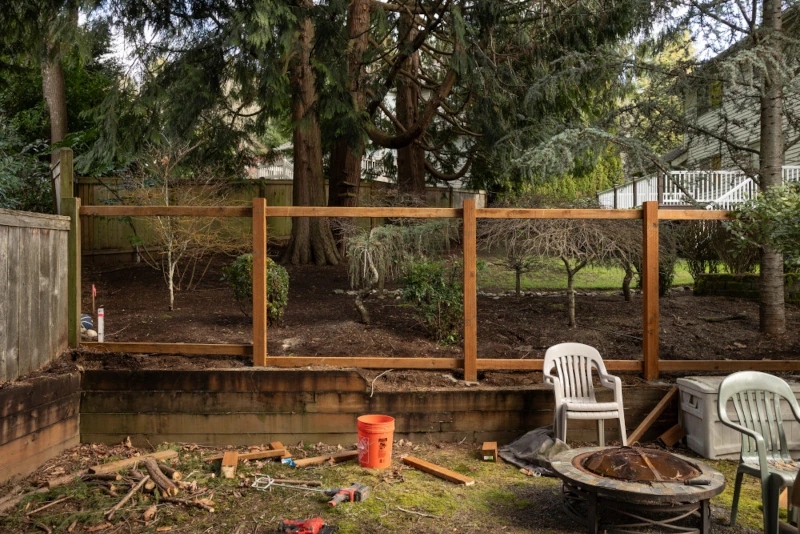 A cedar fence frame during a fence installation in Vancouver