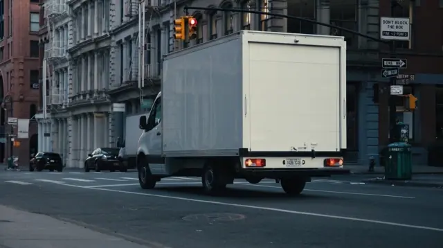 14-foot walk-in Unicell box truck on a SoHo street at dusk