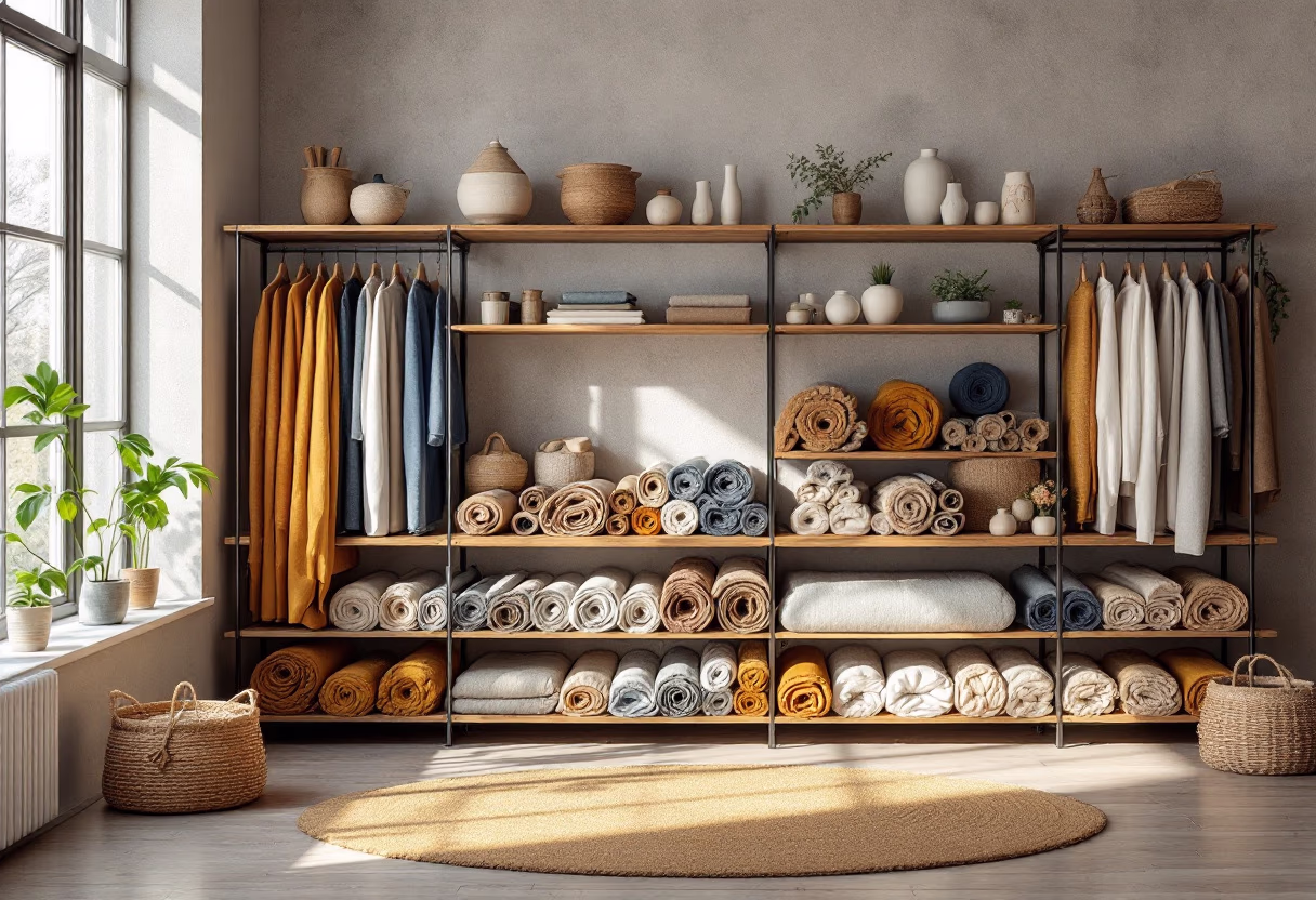 [background image] image of fabric rolls on shelves (for a tailors & alteration shop)