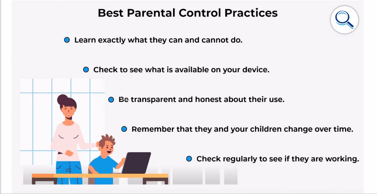 Infographic listing five best parental control practices for families