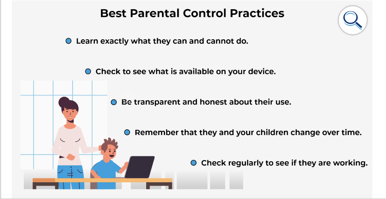 Infographic listing five best parental control practices for families
